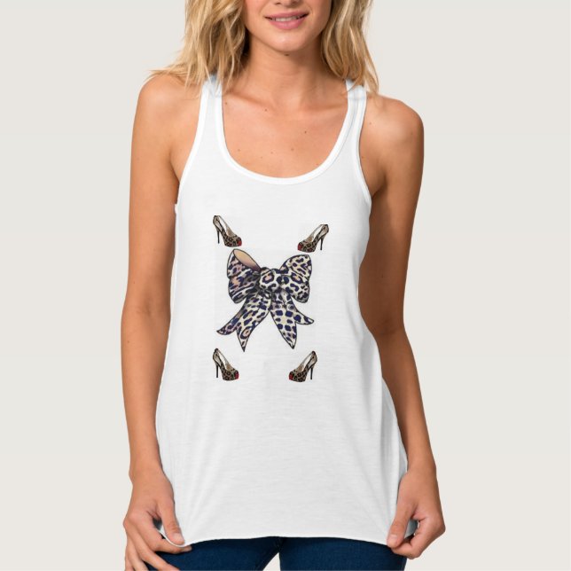 womens leopard bow tank top shirt (Front)