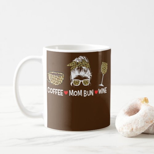 Womens Leopard Coffee Mom Bun Wine Messy Hair Coffee Mug