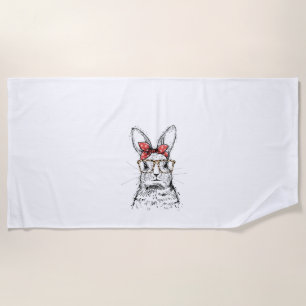 Womens Leopard Easter Bunny Rabbit V-Neck  Beach Towel