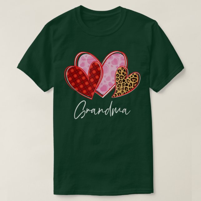 Womens Leopard Plaid Heart Grandma Valentine's Day T-Shirt (Design Front)