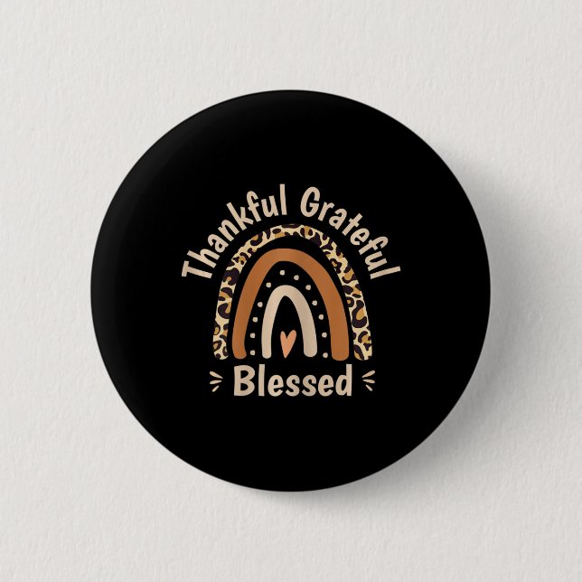 Womens Leopard Rainbow Thankful Grateful Blessed C Button (Front)