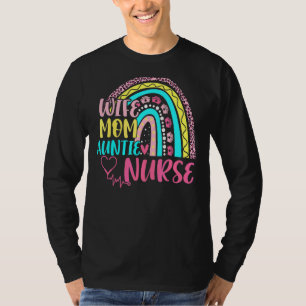 Womens Leopard Rainbow Wife Mom Auntie Nurse Mothe T-Shirt