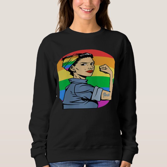 Womens LGBT Gay Lesbian Pride Feminist Rainbow Fla Sweatshirt (Front)