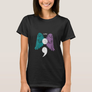 Womens Life Semicolon Wings Suicide Awareness Ment T-Shirt