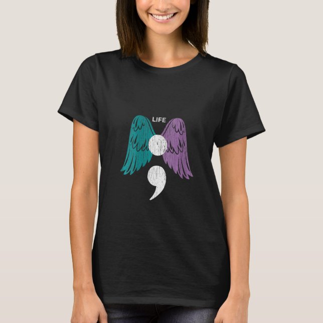 Womens Life Semicolon Wings Suicide Awareness Ment T-Shirt (Front)