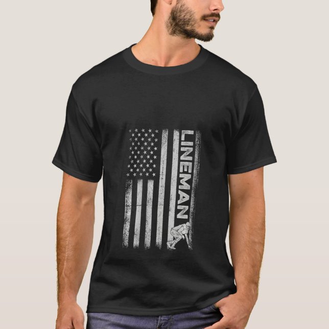 Womens Lineman Usa Flag American Football Player M T-Shirt (Front)