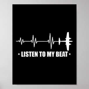 Womens Listen To My Beat Plane Heartbeat Rhythm Li Poster