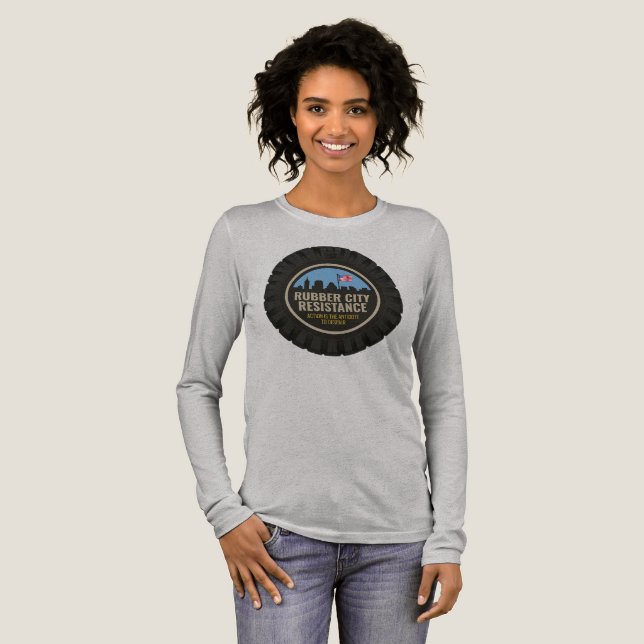 women's Long sleeve Rubber City Resistance Tri-Blend Shirt (Full Front)