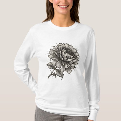Womens long sleeve T_Shirt vintage flower design 