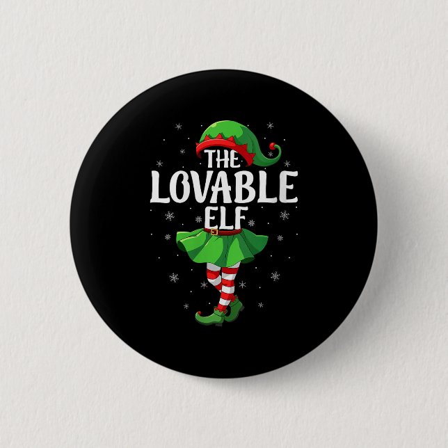 Womens Lovable Elf Christmas Girls Women Elf Squad Button (Front)