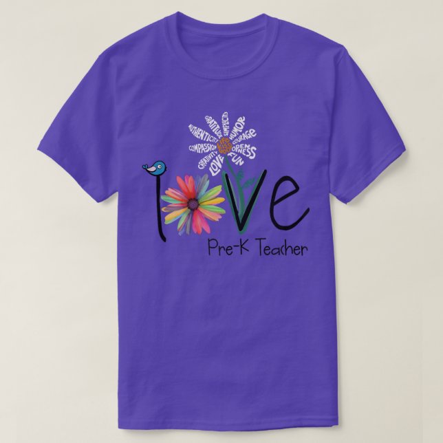 Womens Love Daisy Flower PreK Teacher  T-Shirt (Design Front)