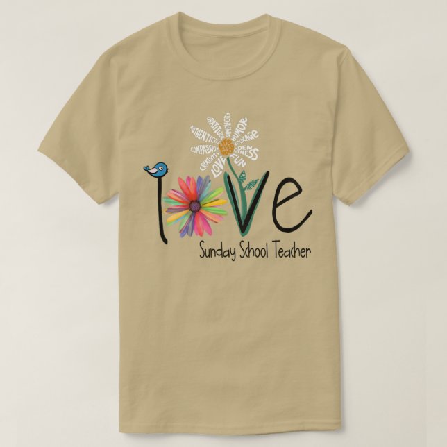 Womens Love Daisy Flower Sunday School Teacher Pre T-Shirt (Design Front)