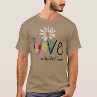 Womens Love Daisy Flower Sunday School Teacher Pre T-Shirt