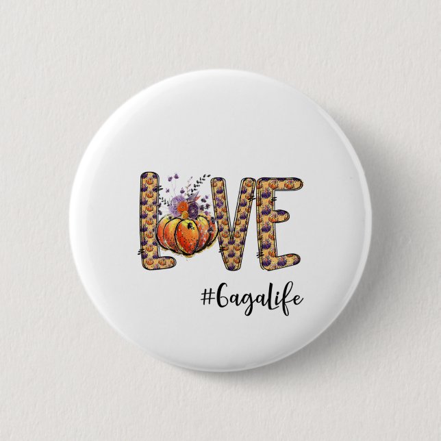 Womens Love Gaga Life Pumpkin Autumn Halloween  Button (Front)