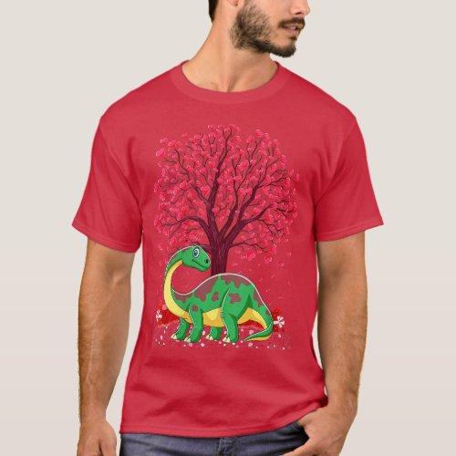 Womens Love Heart Tree Brontosaurus Dinosaur Valen T_Shirt