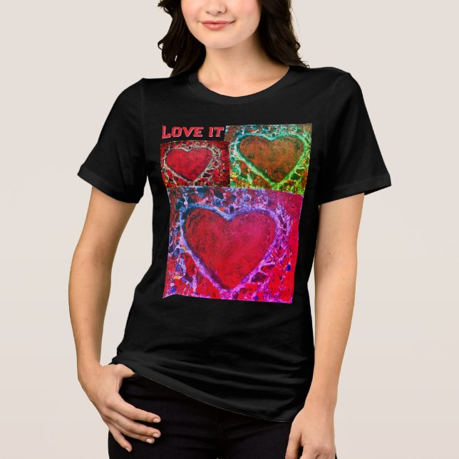 Women's "love it" multiple Hearts"  Tri-Blend Shirt (Front)