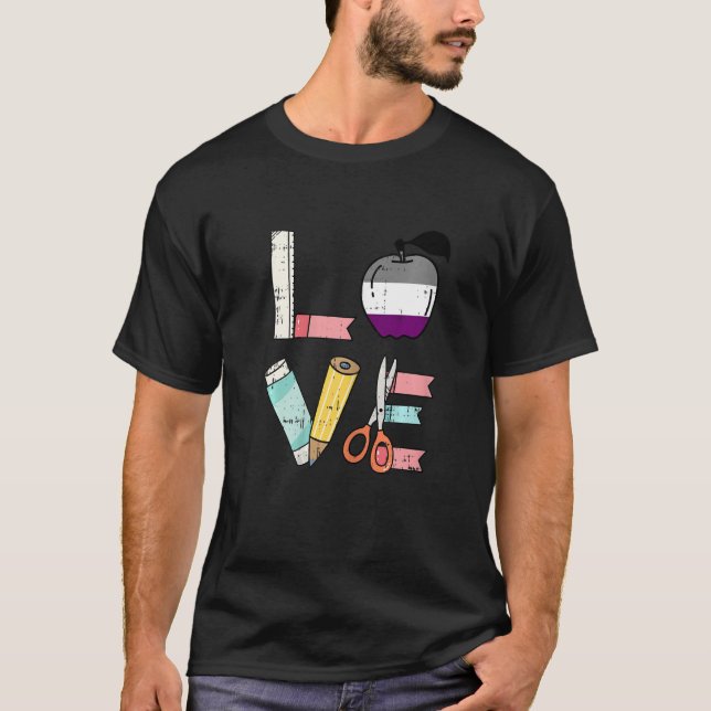 Womens Love LGBT Q Teacher Asexual Gay Pride Birom T-Shirt (Front)