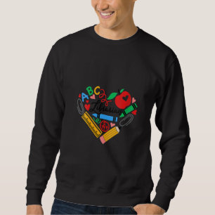 Womens Love Librarian Life Apple Pencil Heart Teac Sweatshirt