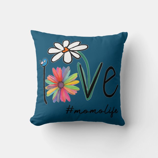 Womens Love Momolife Life Daisy Flower Cute Funny Throw Pillow (Front)