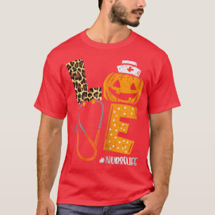 Womens Love Nurse Pumpkin Leopard Fall Halloween T T-Shirt