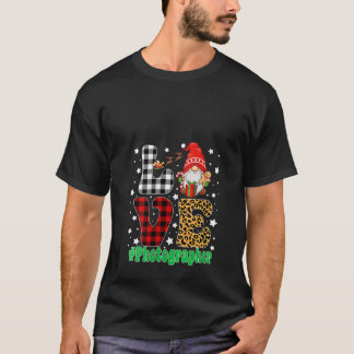 Womens Love Photographer Gnome Christmas Leopard P T-Shirt