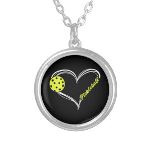 Womens Love Pickleball - cute pickleball match, I Silver Plated Necklace