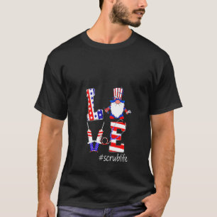 Womens Love Scrub Life Nurse Gnomes 4th Of July Am T-Shirt