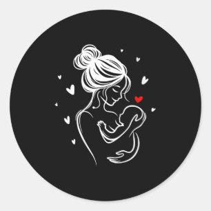 Womens Loving Mum Baby Hug Heart Child Birth V-nec Classic Round Sticker