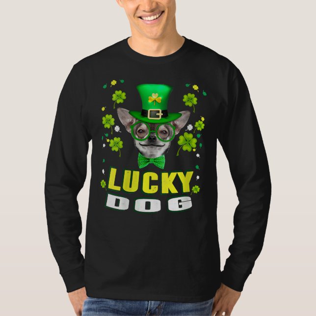 Womens Lucky Dog Chihuahua Leprechaun Hat Funny St T-Shirt (Front)