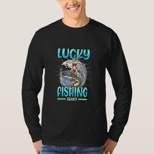 Womens Lucky Fishing Waves Fish Fisherman Bass  T_Shirt