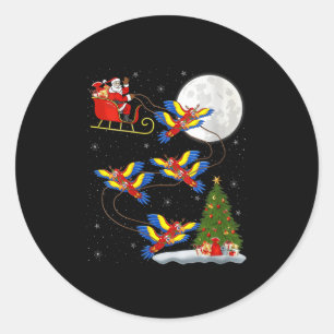 Womens Macaw Parrots Santa Sleigh Flying Funny Mag Classic Round Sticker