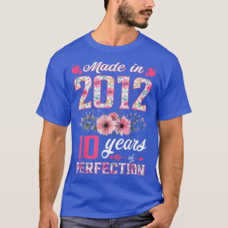 Womens Made In 2012 Floral 10 Year Old 10th Birthd T-Shirt
