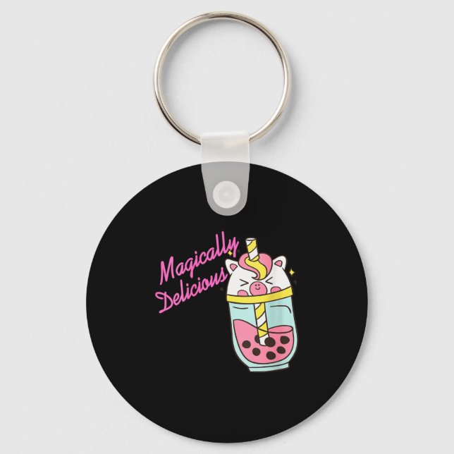 Womens Magically Delicious Unicorn Boba Kawaii Bub Keychain (Front)