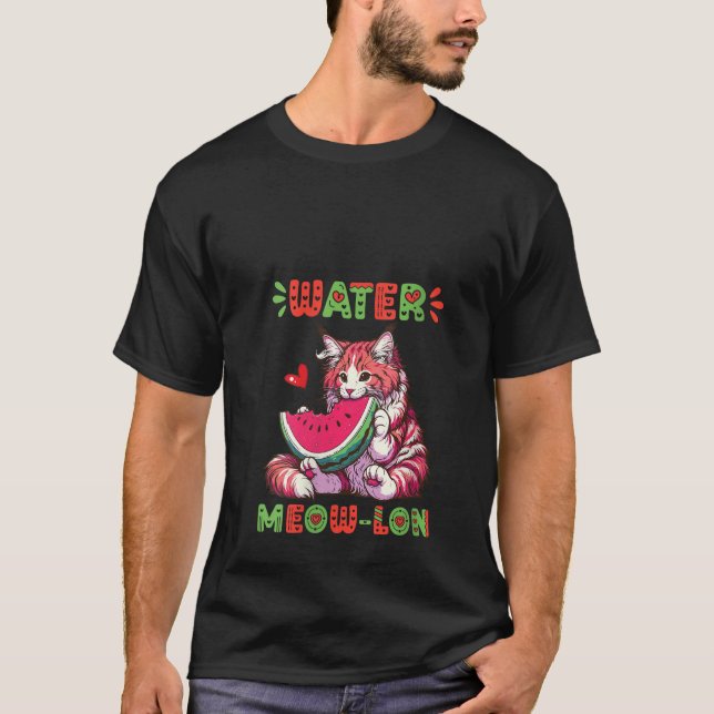 Womens Maine Coon Cat Eating Watermelon Summer Vib T-Shirt (Front)