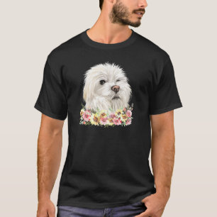 Womens Maltese Dog Floral T-Shirt