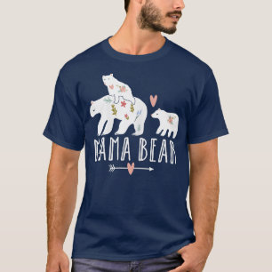 Womens Mama Bear 2 Kids Twin Cubs, Cool Mama Bear  T-Shirt