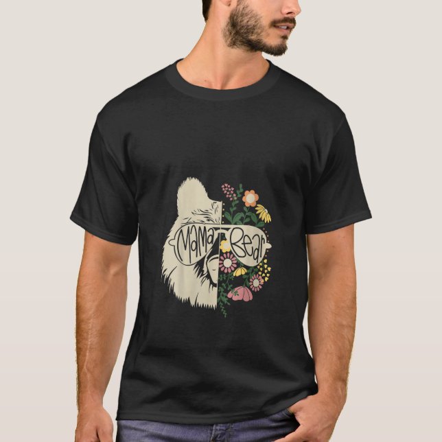 Womens Mama Bear Half Bear Half Flower Hippie Mom  T-Shirt (Front)