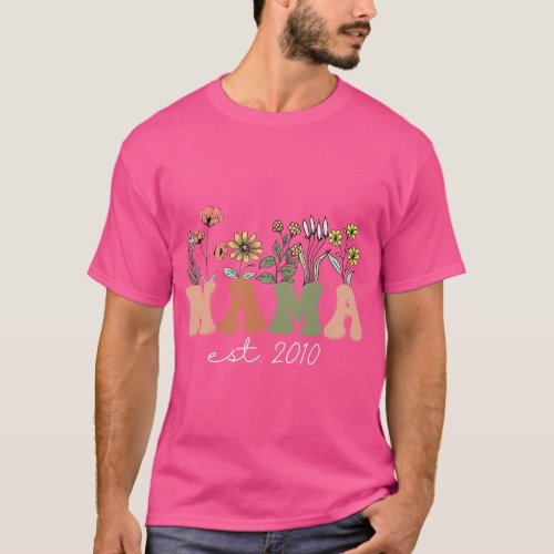 Womens Mama Est 2010 Promoted to Mommy Wildflower  T_Shirt