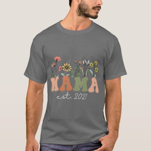 Womens Mama Est 2021 Promoted to Mommy Wildflower  T_Shirt