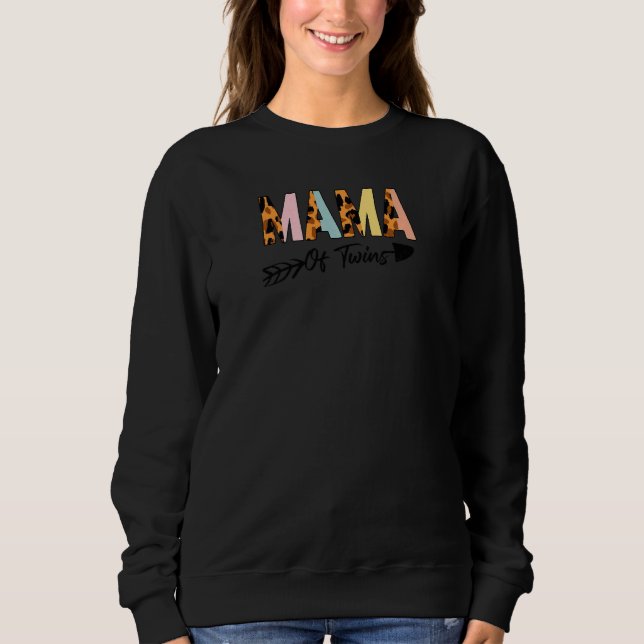 Womens Mama Of Twins Leopard Mama Groovy Pregnancy Sweatshirt (Front)