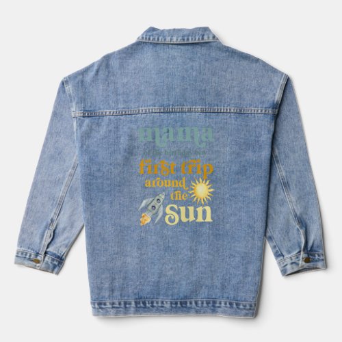 Womens Mama Outer Space 1st Birthday First Trip Ar Denim Jacket