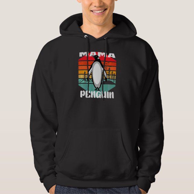 Womens Mama Penguin Mothers Day Cute Retro Animal  Hoodie (Front)