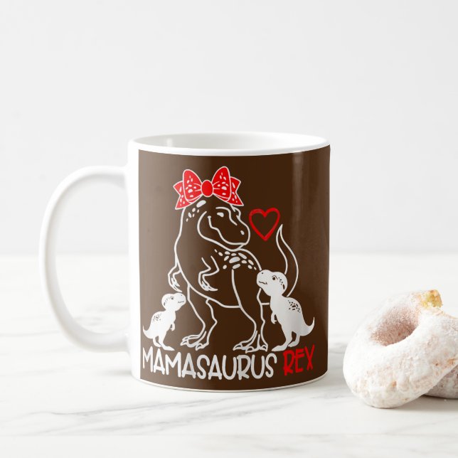 Womens Mamasaurus T Rex Dinosaur Funny Mama Coffee Mug (With Donut)
