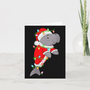 Womens Manatee Christmas Lights Santa Costume Cute Card