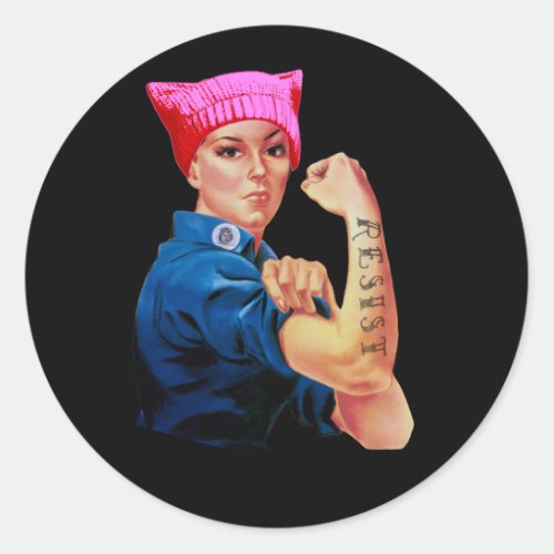 Womens March Art Rosie Resists Classic Round Sticker