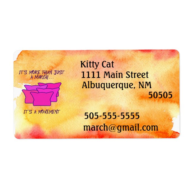 Women's March, Pink Hat, Movement, watercolor Label (Front)