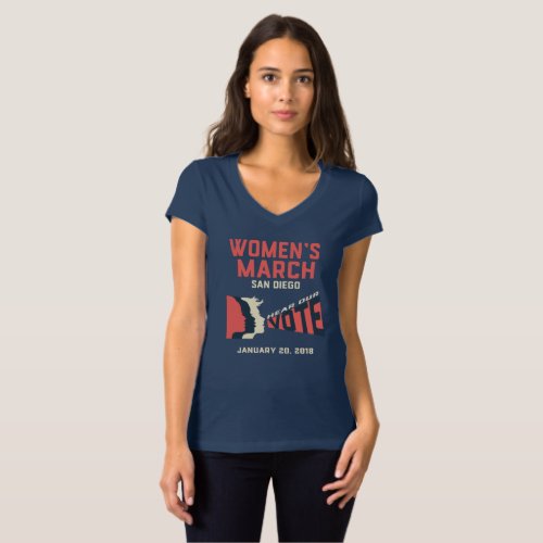 Womens March San Diego Official V_neck T_shirt
