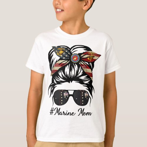 Womens Marine Life Marine Mom Military Messy Bun M T_Shirt