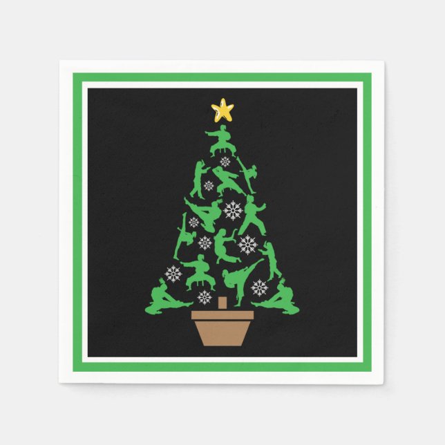 Women's Martial Arts - Girls Karate Christmas Tree Napkins (Front)