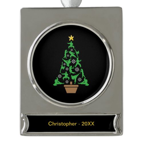 Women's Martial Arts - Girls Karate Christmas Tree Silver Plated Banner Ornament